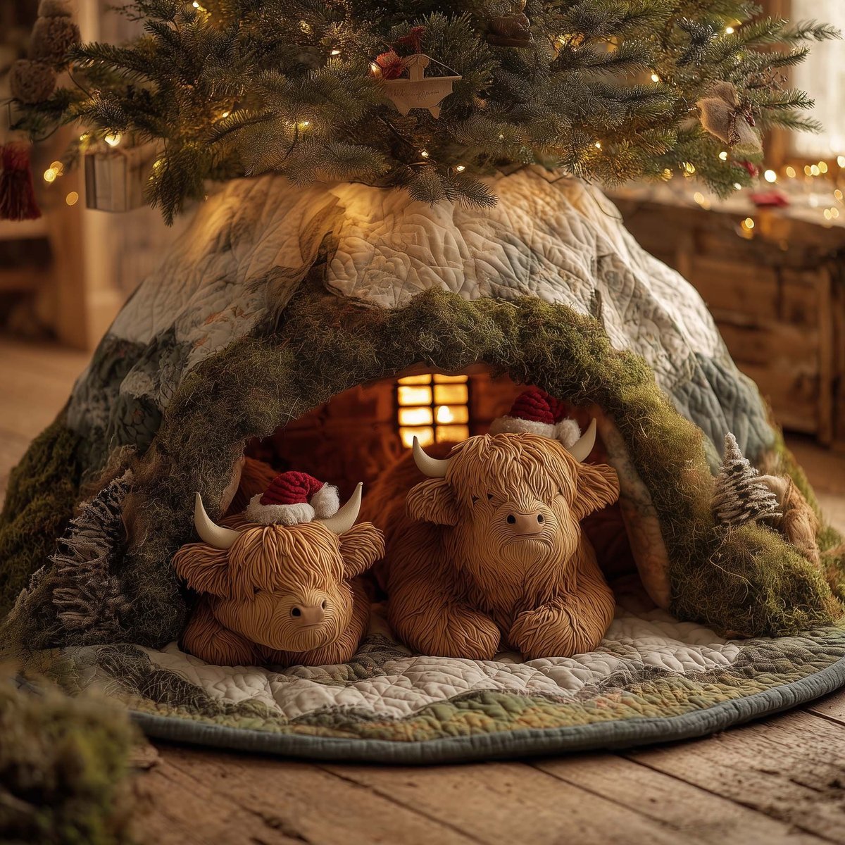 Highland Calves in Santa Hats Christmas Tree Skirt - Made to Order TREEK101