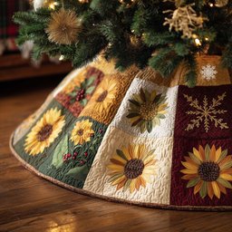 Sunflowers on Cream and Green Panels Christmas Tree Skirt - Made to Order TREEK101
