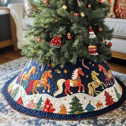 Galloping Horses over the Snowy Village Christmas Tree Skirt - Made to Order TREEK101