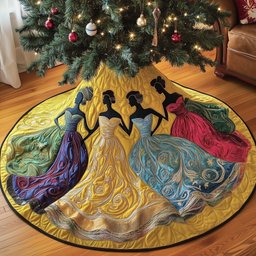 Women in Flowing Swirled Gowns Christmas Tree Skirt - Made to Order TREEK101
