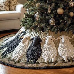White and Black Sheep on Navy Christmas Tree Skirt - Made to Order TREEK101