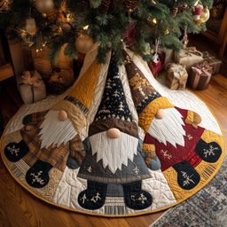 Bearded Gnome in Navy and Gold Christmas Tree Skirt - Made to Order TREEK101