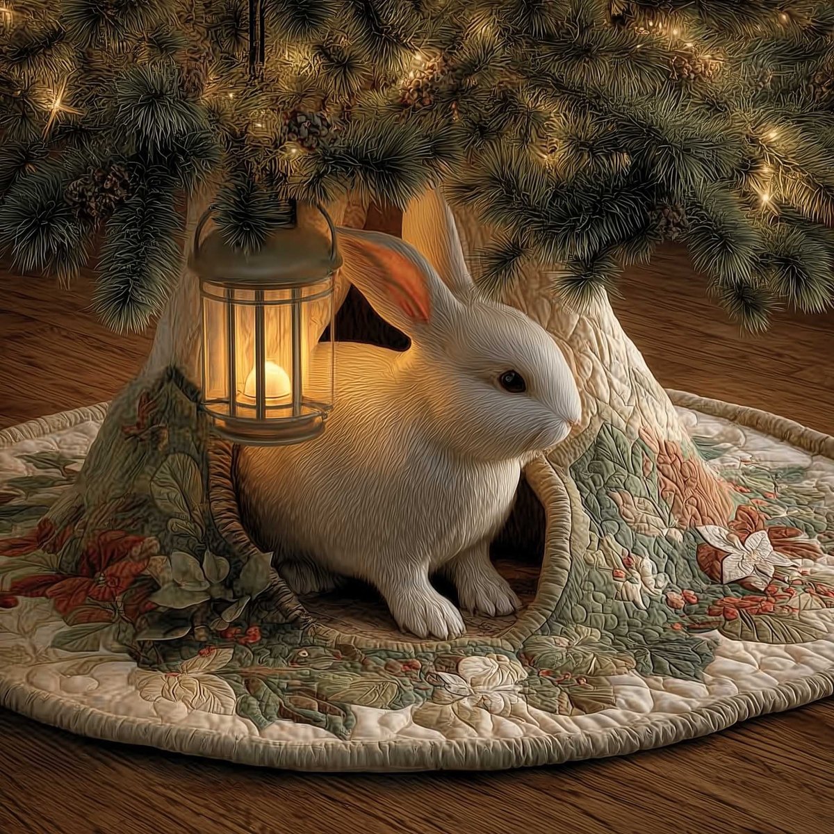Rabbit in the Hollow with a Lantern Christmas Tree Skirt - Made to Order TREEK101