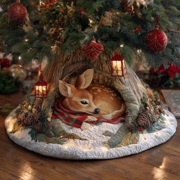 Fawn with a Glowing Lantern Christmas Tree Skirt - Made to Order TREEK101