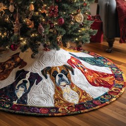 Boxers with Red Blanket on White Christmas Tree Skirt - Made to Order TREEK101