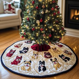 Bulldogs in Golden Oval Frames Christmas Tree Skirt - Made to Order TREEK101