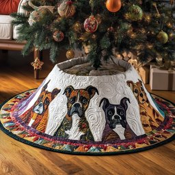 White Boxers on Ivory Quilt Christmas Tree Skirt - Made to Order TREEK101