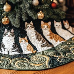 Ginger and Grey Cats on Teal Green Christmas Tree Skirt - Made to Order TREEK101