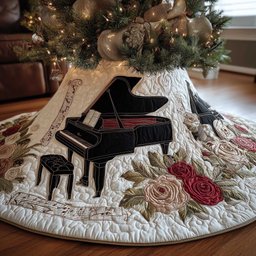 Black Piano with Red Roses Christmas Tree Skirt - Made to Order TREEK101
