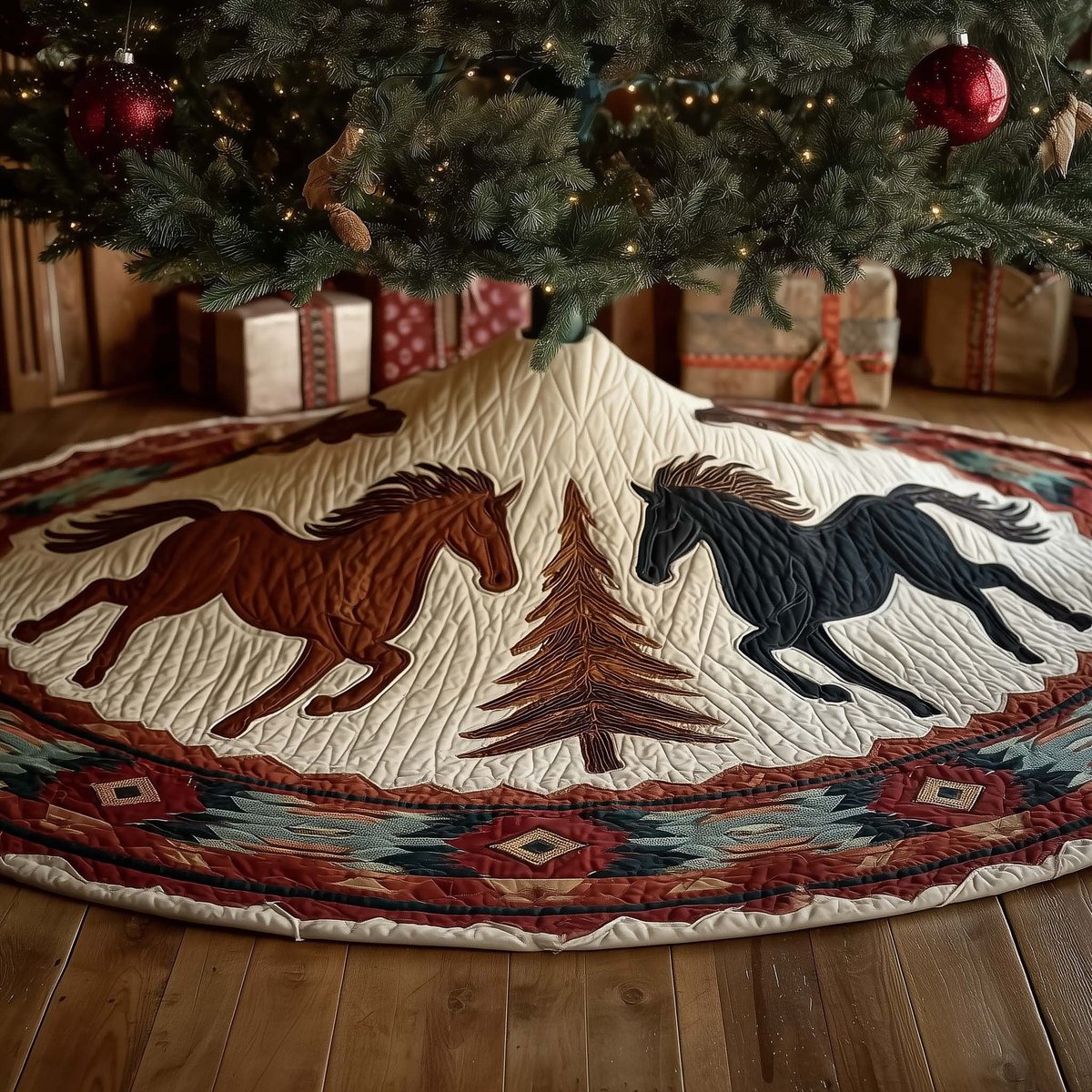 Running Horses on Southwest Stripes Christmas Tree Skirt - Made to Order TREEK101
