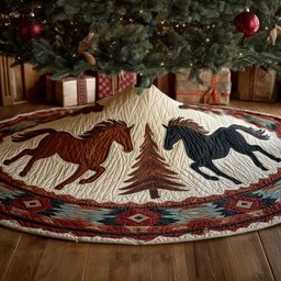 Running Horses on Southwest Stripes Christmas Tree Skirt - Made to Order TREEK101