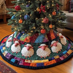 White Sheep on the Green Band Christmas Tree Skirt - Made to Order TREEK101