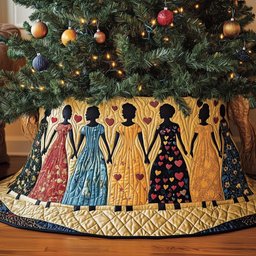 Women in Blue and Pink Gowns Christmas Tree Skirt - Made to Order TREEK101