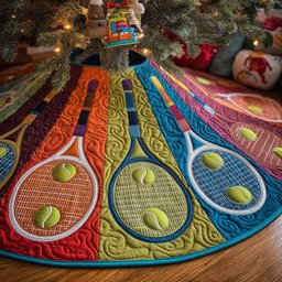 Tennis Rackets on Bright Color Panels Christmas Tree Skirt - Made to Order TREEK101