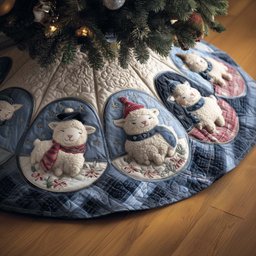 Sheep in Scarves on Soft Blue Christmas Tree Skirt - Made to Order TREEK101