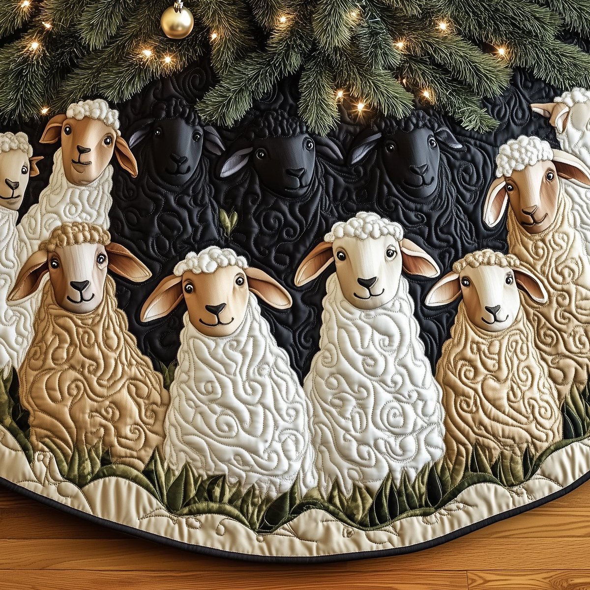 White Sheep with Dark Heads Christmas Tree Skirt - Made to Order TREEK101