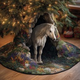 White Horse Standing in the Woods Christmas Tree Skirt - Made to Order TREEK101