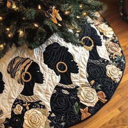 Silhouette Portraits with White Roses Christmas Tree Skirt - Made to Order TREEK101