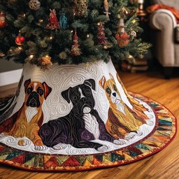 Black and Fawn Boxers Fiery Colors Christmas Tree Skirt - Made to Order TREEK101