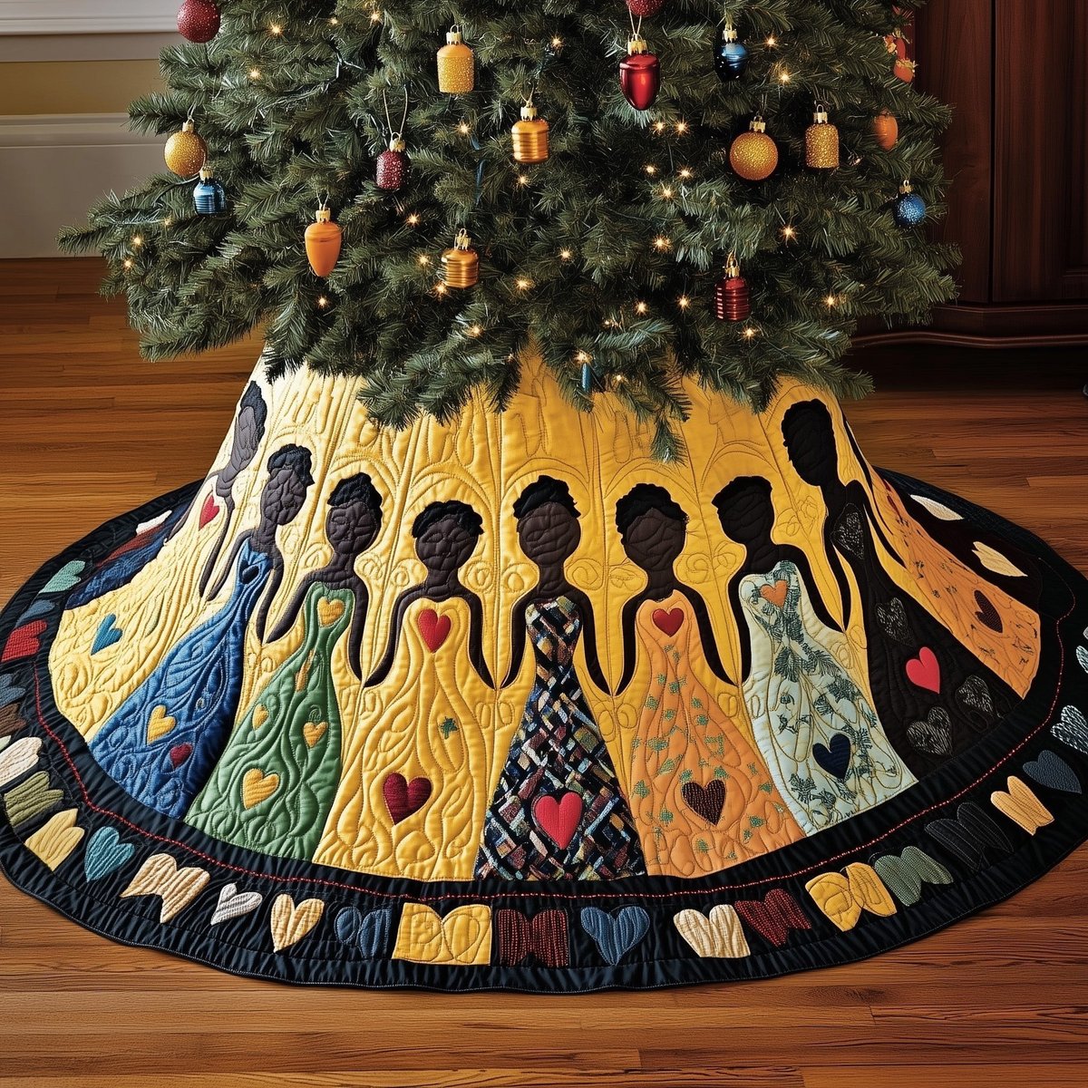 Women in Gowns with the Heart Border Christmas Tree Skirt - Made to Order TREEK101