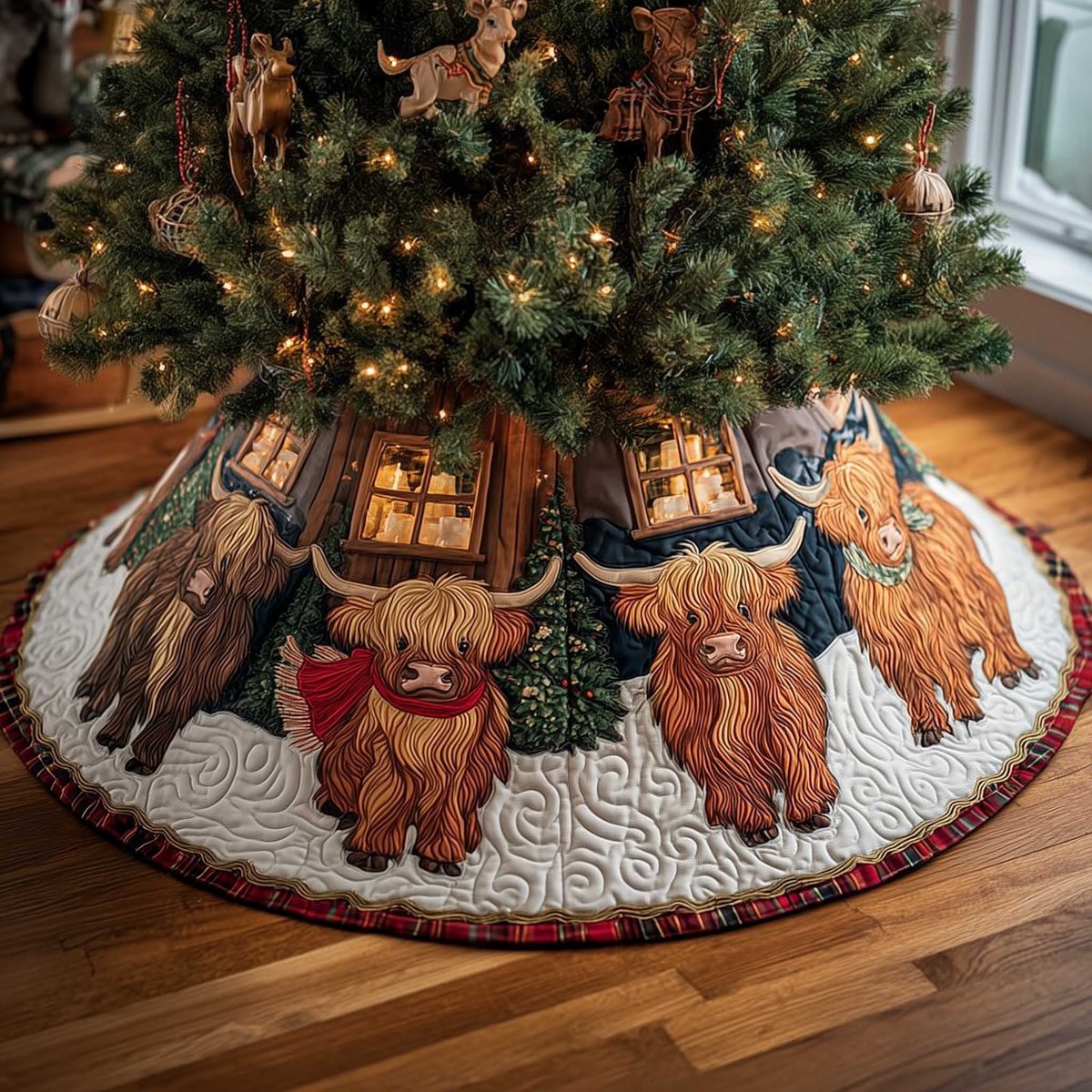 Highland Cows by Snowy Houses Christmas Tree Skirt - Made to Order TREEK101