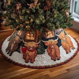 Highland Cows by Snowy Houses Christmas Tree Skirt - Made to Order TREEK101