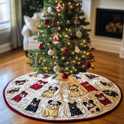 Pugs and Frenchies with Red Gifts Christmas Tree Skirt - Made to Order TREEK101
