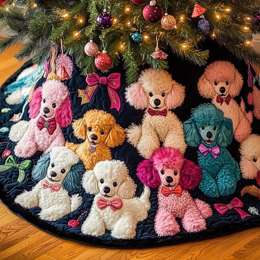 Pastel Poodle Crowd on Navy Christmas Tree Skirt - Made to Order TREEK101
