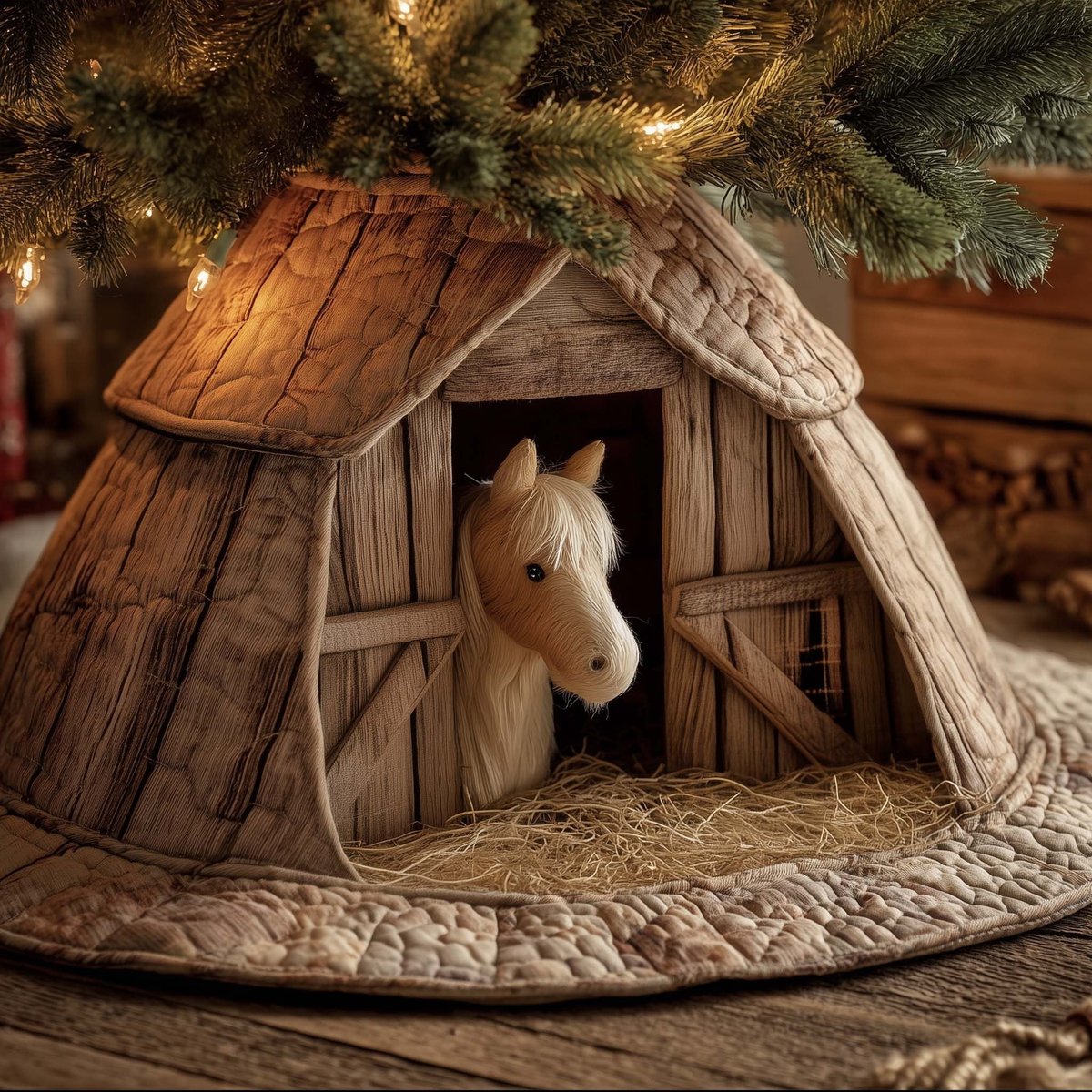 Lone Horse in the Barn Doorway Christmas Tree Skirt - Made to Order TREEK101