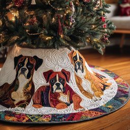 Stained Glass Boxers on White Christmas Tree Skirt - Made to Order TREEK101