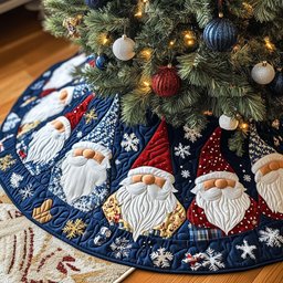 Gnomes on Navy with Snowflakes Christmas Tree Skirt - Made to Order TREEK101
