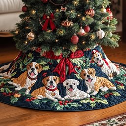 Boxers with Red Ribbon and Holly Christmas Tree Skirt - Made to Order TREEK101
