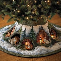 Woodland Animals in Their Burrow Homes Christmas Tree Skirt - Made to Order TREEK101