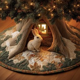 Rabbit at the Tree House Door Christmas Tree Skirt - Made to Order TREEK101