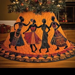 Silhouette Dancers on Bright Orange Christmas Tree Skirt - Made to Order TREEK101