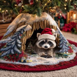 Raccoon in a Santa Hat in the Hollow Christmas Tree Skirt - Made to Order TREEK101