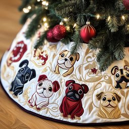 Bulldogs and Pugs with Red Accents Christmas Tree Skirt - Made to Order TREEK101