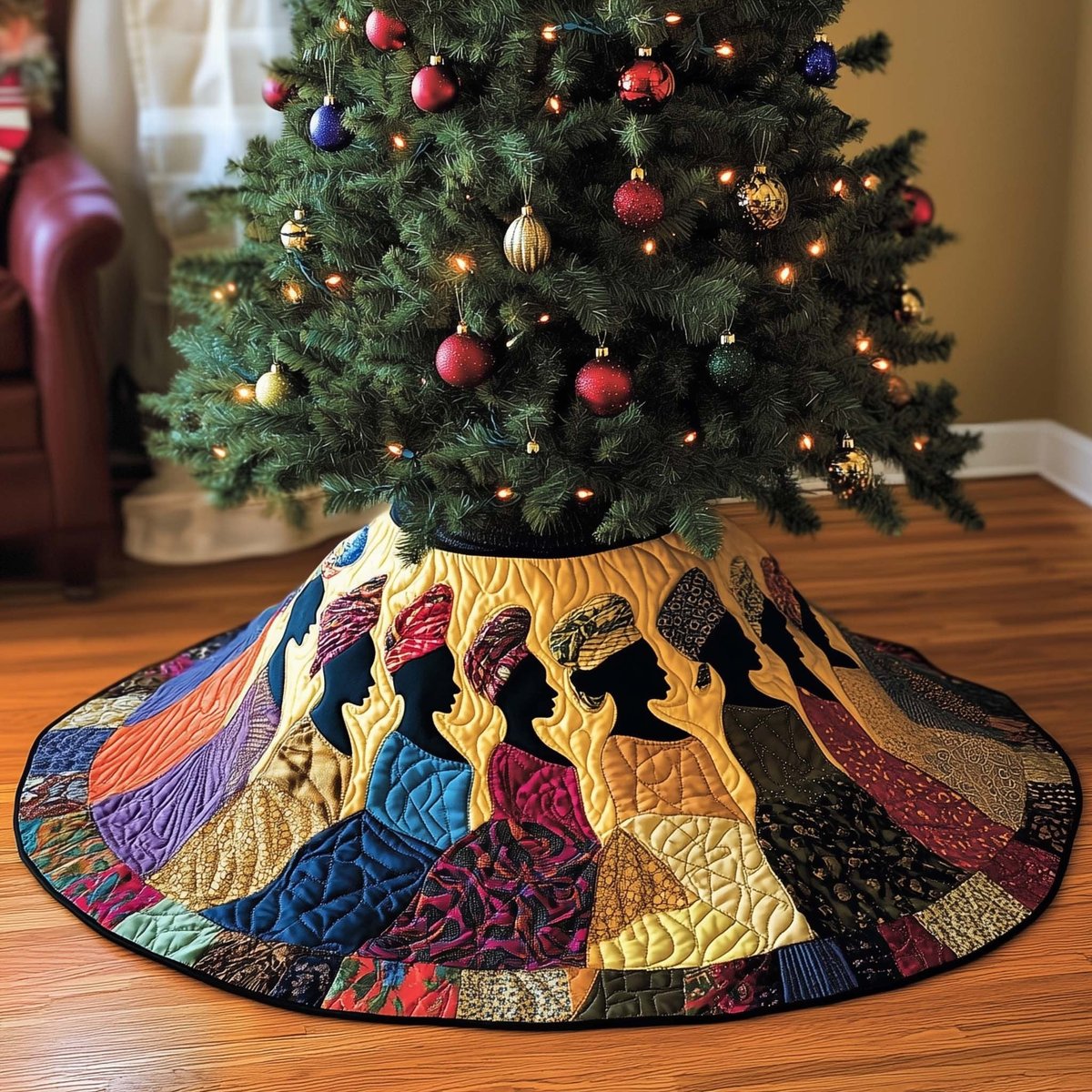 Silhouette Women on the Golden Field Christmas Tree Skirt - Made to Order TREEK101