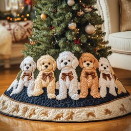 Apricot Poodles with Brown Bows Christmas Tree Skirt - Made to Order TREEK101