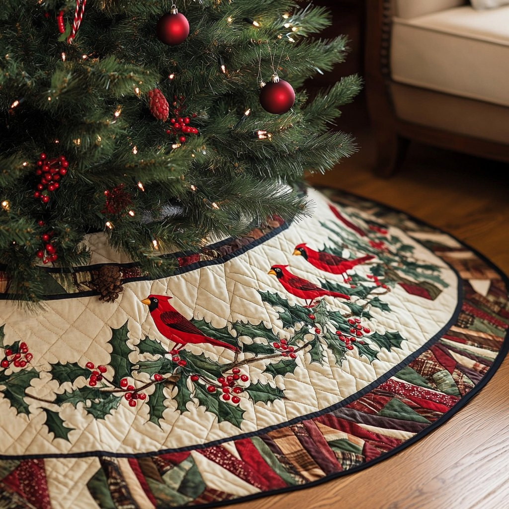 Woodland Cardinals Christmas Tree Skirt - Made to Order TREEK101