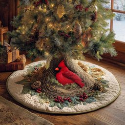 Winter Cardinal Nest Christmas Tree Skirt - Made to Order TREEK101