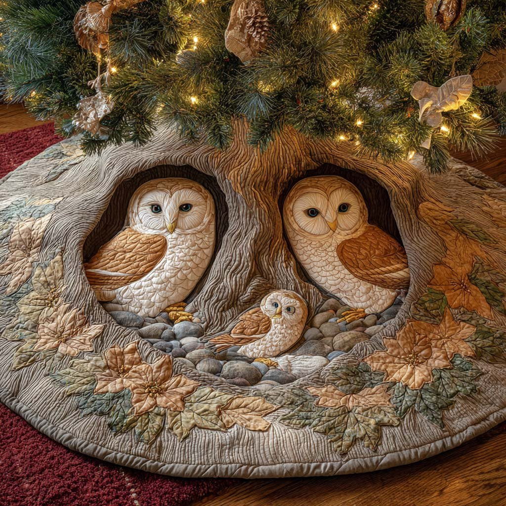 Owls in the Twin Tree Hollows Christmas Tree Skirt - Made to Order TREEK101