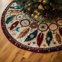 Dreamcatcher Dreamcatchers with Feathers on Cream Christmas Tree Skirt - Made to Order TREEK101