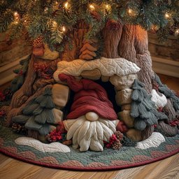 Gnome Under the Red Mushroom Cap Christmas Tree Skirt - Made to Order TREEK101