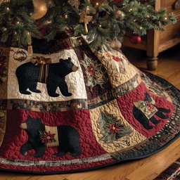 Black Bear Silhouettes Red Patchwork Christmas Tree Skirt - Made to Order TREEK101