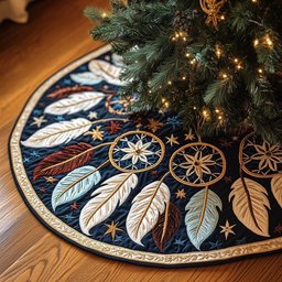 Dreamcatchers on Navy with Feathers Christmas Tree Skirt - Made to Order TREEK101