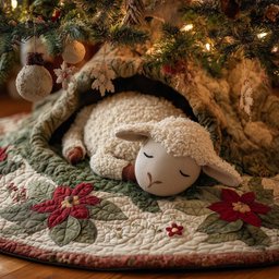 Lamb Sleeping in the Green Hollow Christmas Tree Skirt - Made to Order TREEK101