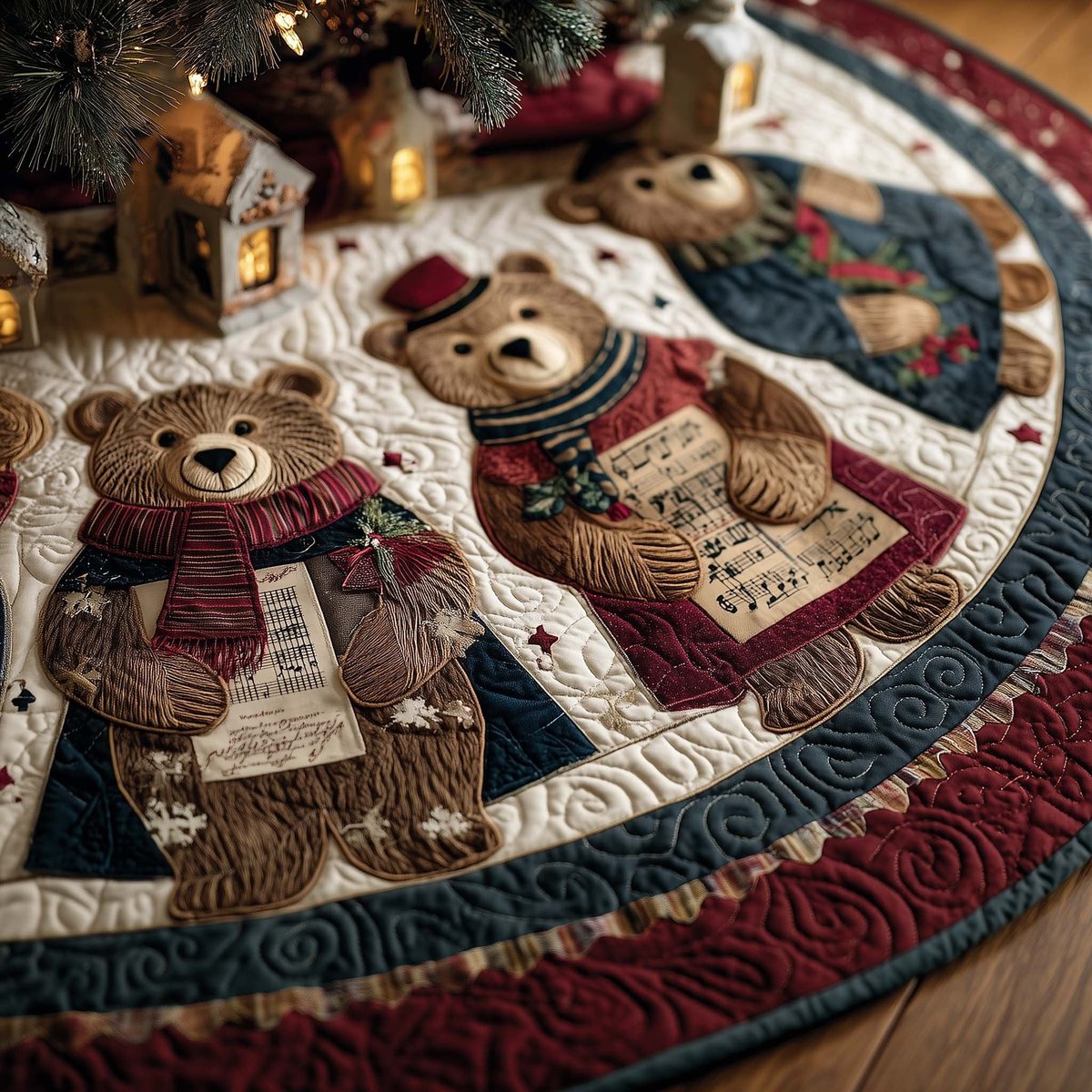 Teddy Bears with Letters on Cream Christmas Tree Skirt - Made to Order TREEK101