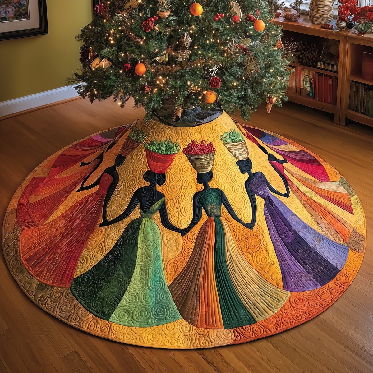Women Silhouettes on Rainbow Rays Christmas Tree Skirt - Made to Order TREEK101