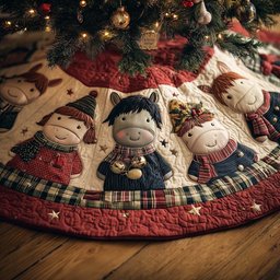 Rag Dolls with Red Border Christmas Tree Skirt - Made to Order TREEK101